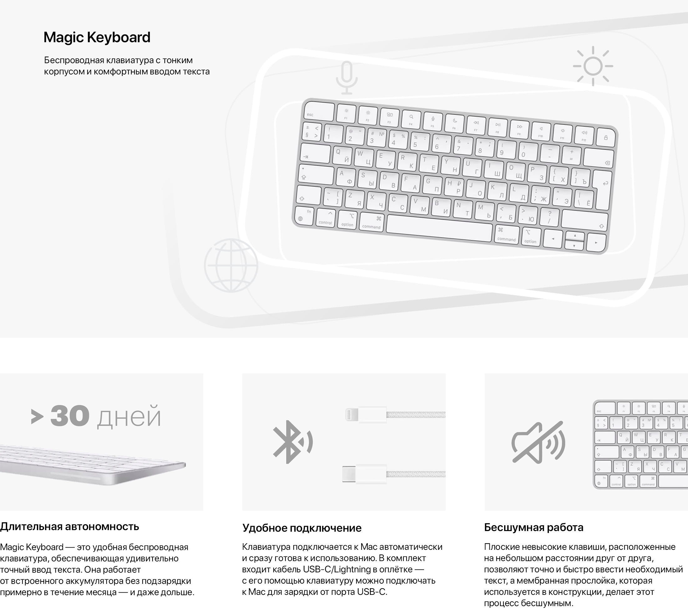 Клавиатура Magic Keyboard, русская раскладка (MK2A3) купить в Минске